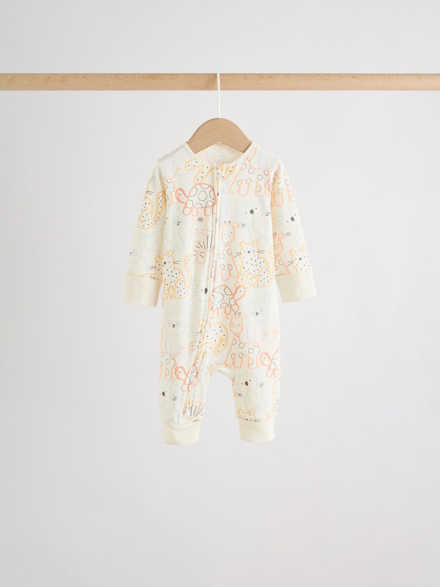 Cream Safari Two Way Zip Baby Sleepsuits 5 Pack (0mths-3yrs) image 5