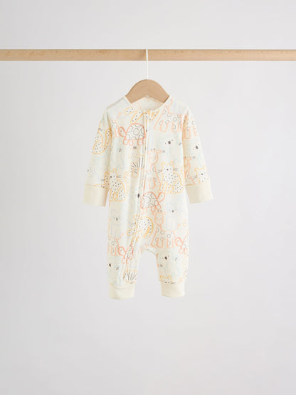 Cream Safari Two Way Zip Baby Sleepsuits 5 Pack (0mths-3yrs) image 5