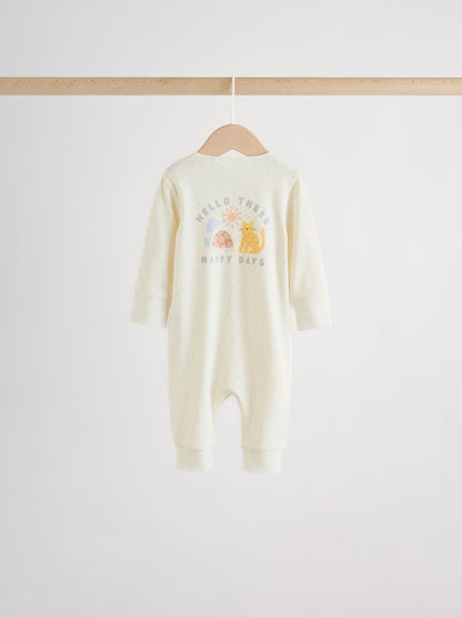 Cream Safari Two Way Zip Baby Sleepsuits 5 Pack (0mths-3yrs) image 8