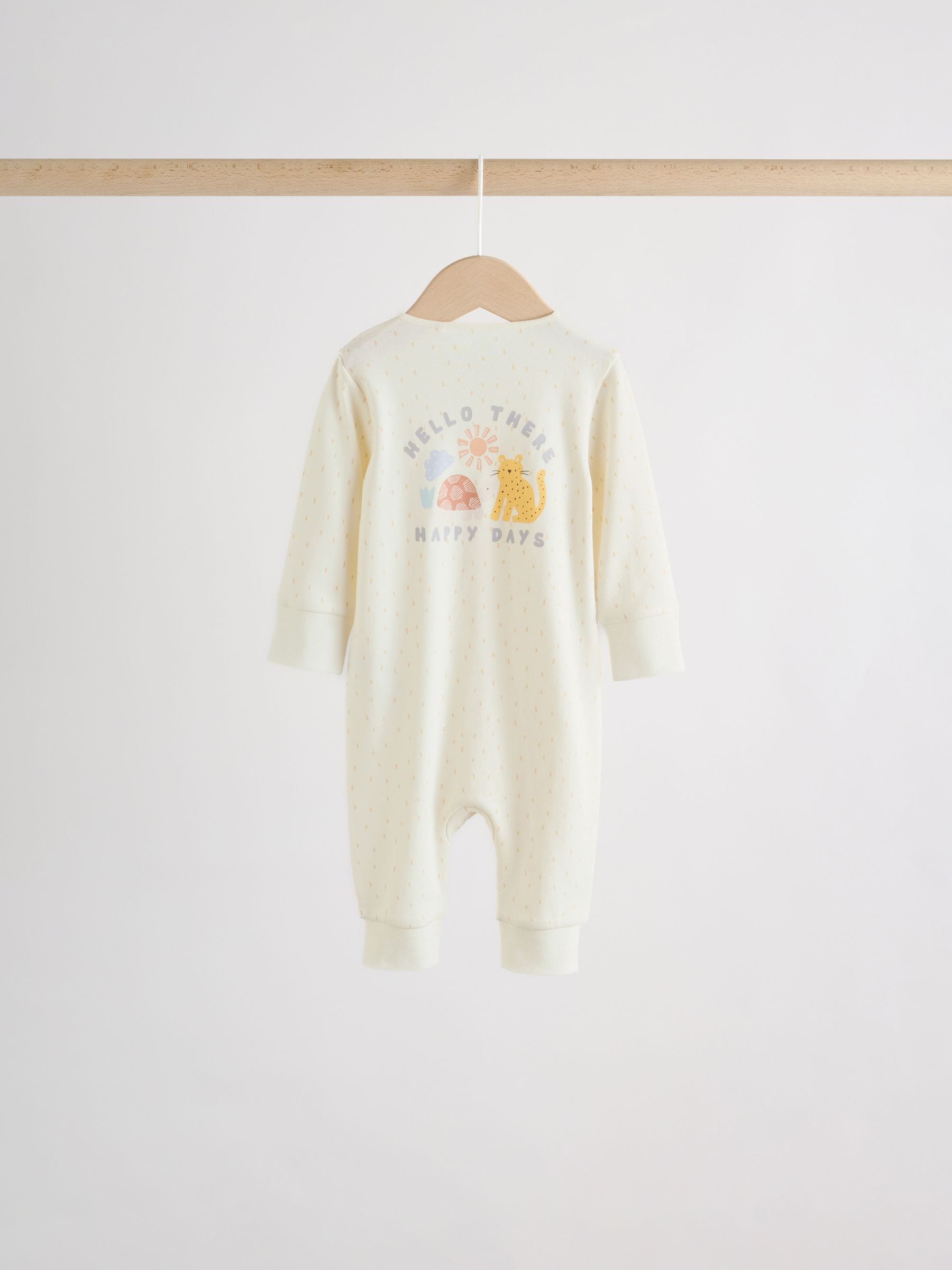 Cream Safari Two Way Zip Baby Sleepsuits 5 Pack (0mths-3yrs) image 8