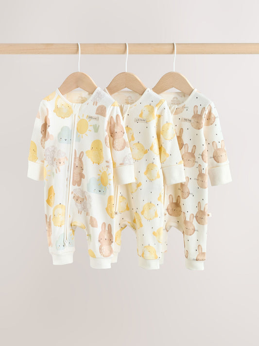 Yellow Spring Character Two Way Zip Baby Sleepsuits 3 Pack (0mths-3yrs) image 1