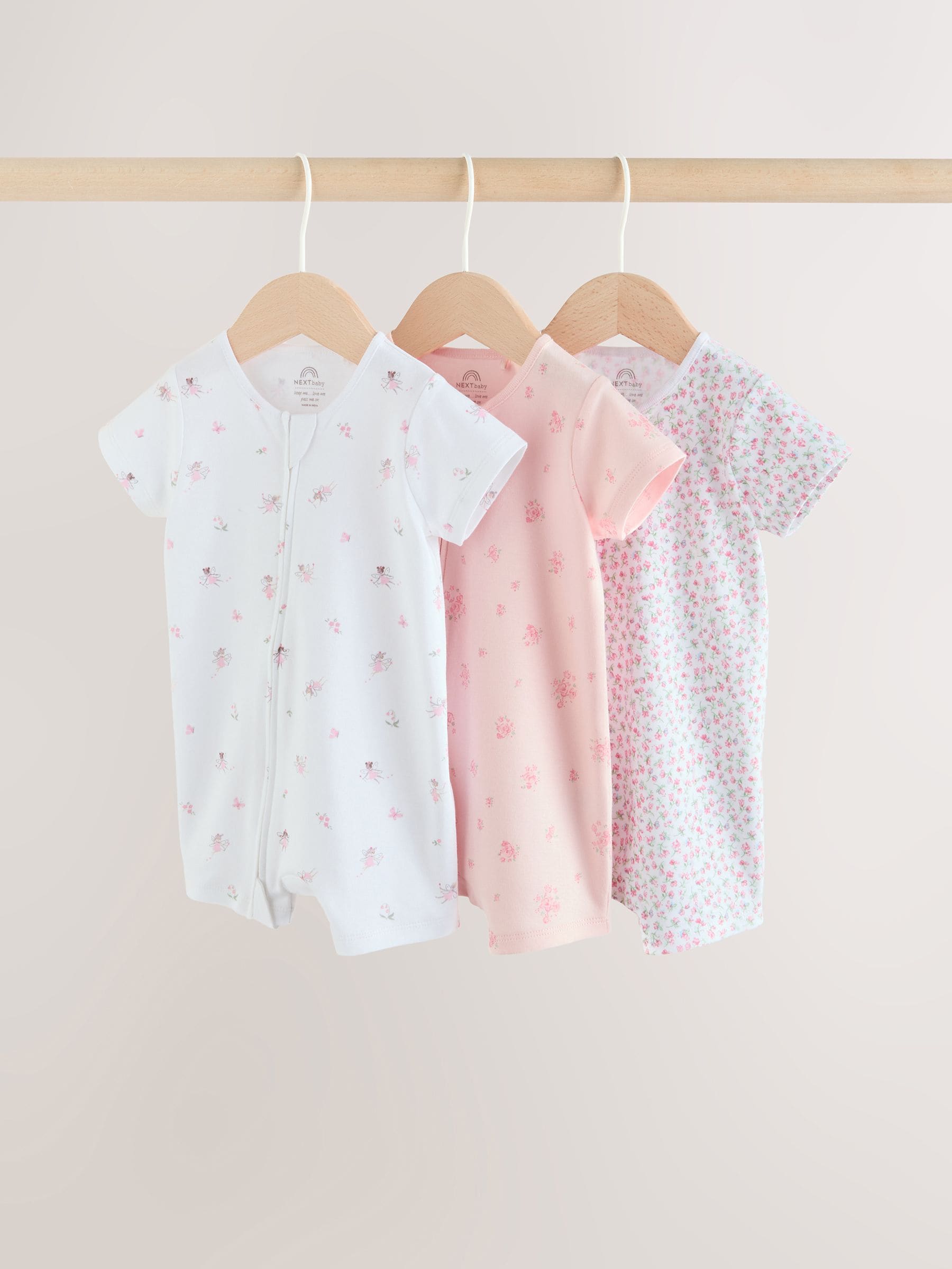 Pink Two Way Zip Baby Rompers 3 Pack (0mths-3yrs) image 1