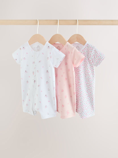 Pink Two Way Zip Baby Rompers 3 Pack (0mths-3yrs) image 1