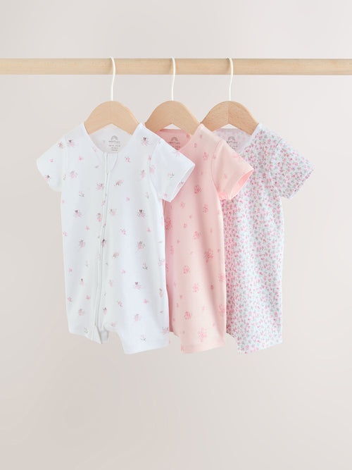 Pink Two Way Zip Baby Rompers 3 Pack (0mths-3yrs) image 1