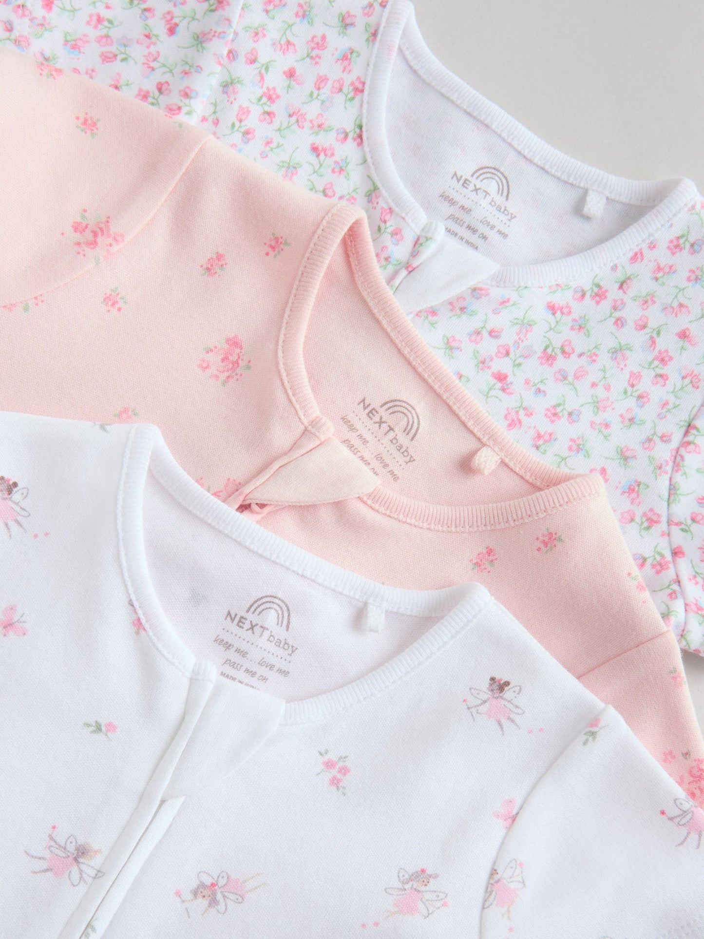 Pink Two Way Zip Baby Rompers 3 Pack (0mths-3yrs) image 8