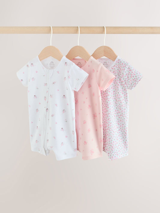 Pink Two Way Zip Baby Rompers 3 Pack (0mths-3yrs) image 1