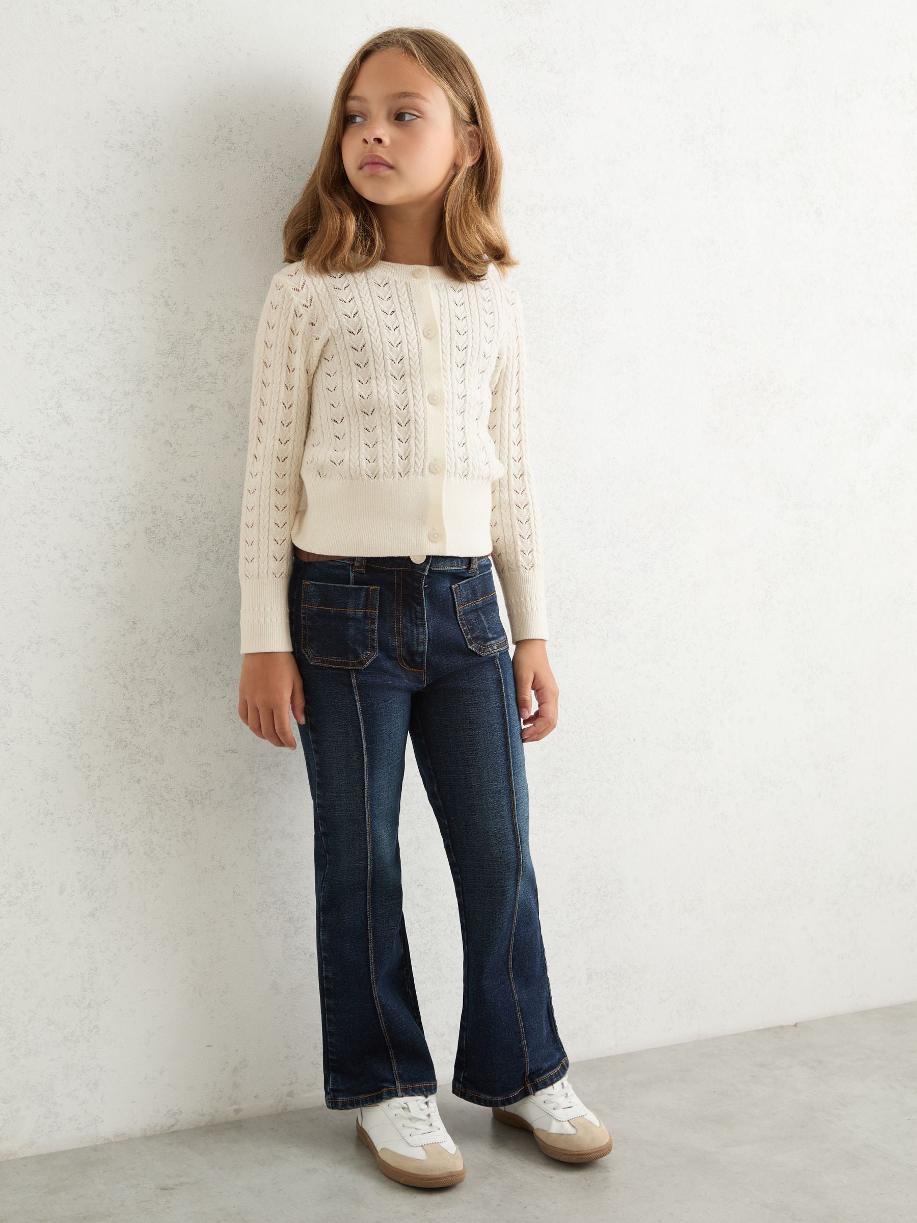 Reiss Ivory Flo 9-13 yrs Wool-Cotton Pointelle Cardigan image 1