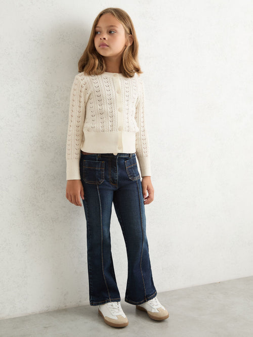 Reiss Ivory Flo 9-13 yrs Wool-Cotton Pointelle Cardigan image 1
