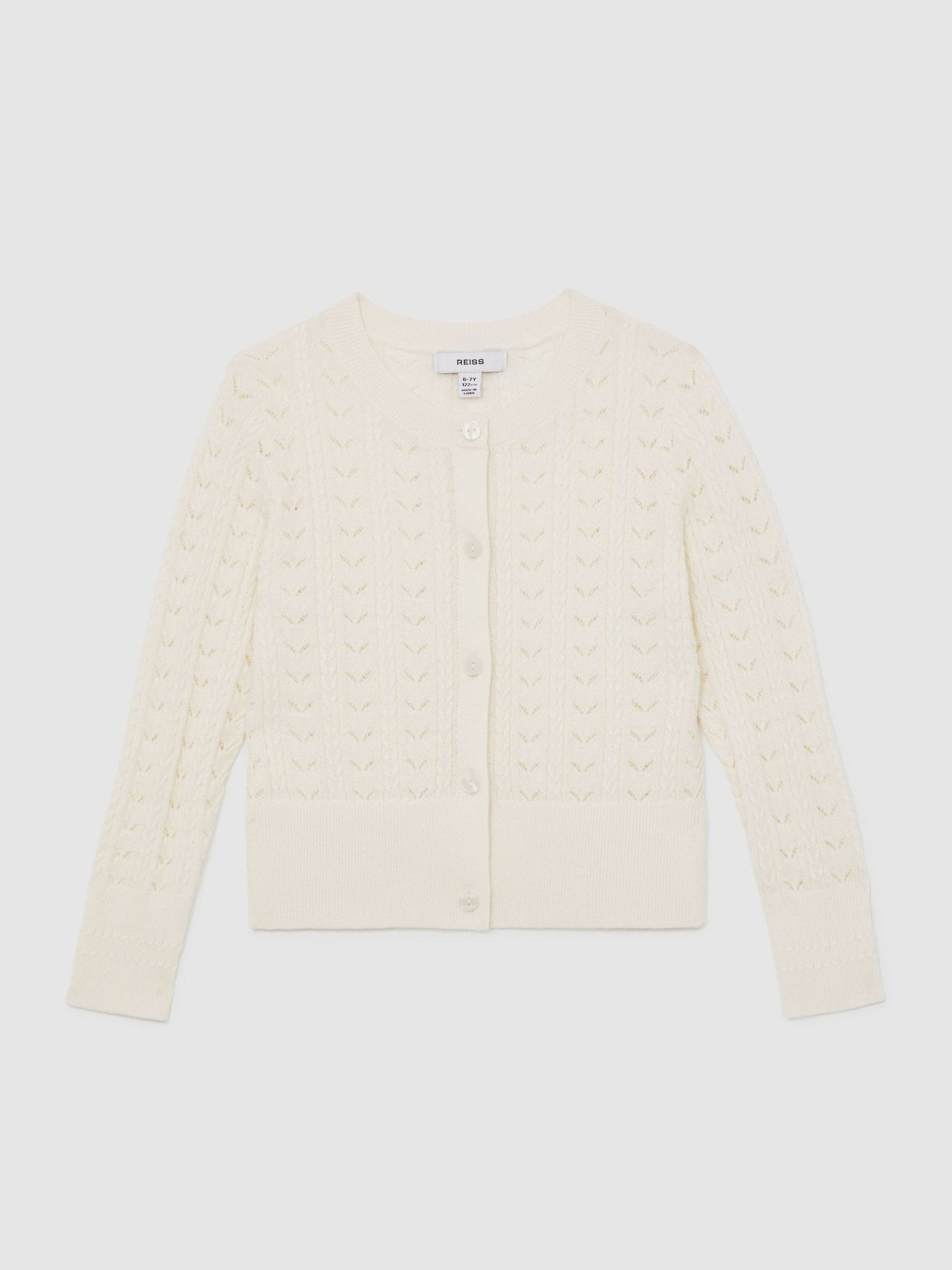 Reiss Ivory Flo 9-13 yrs Wool-Cotton Pointelle Cardigan image 2