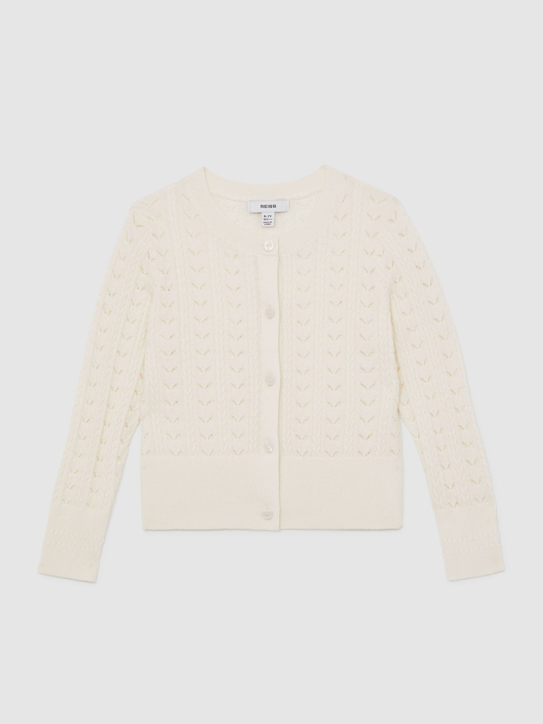 Reiss Ivory Flo 9-13 yrs Wool-Cotton Pointelle Cardigan image 2