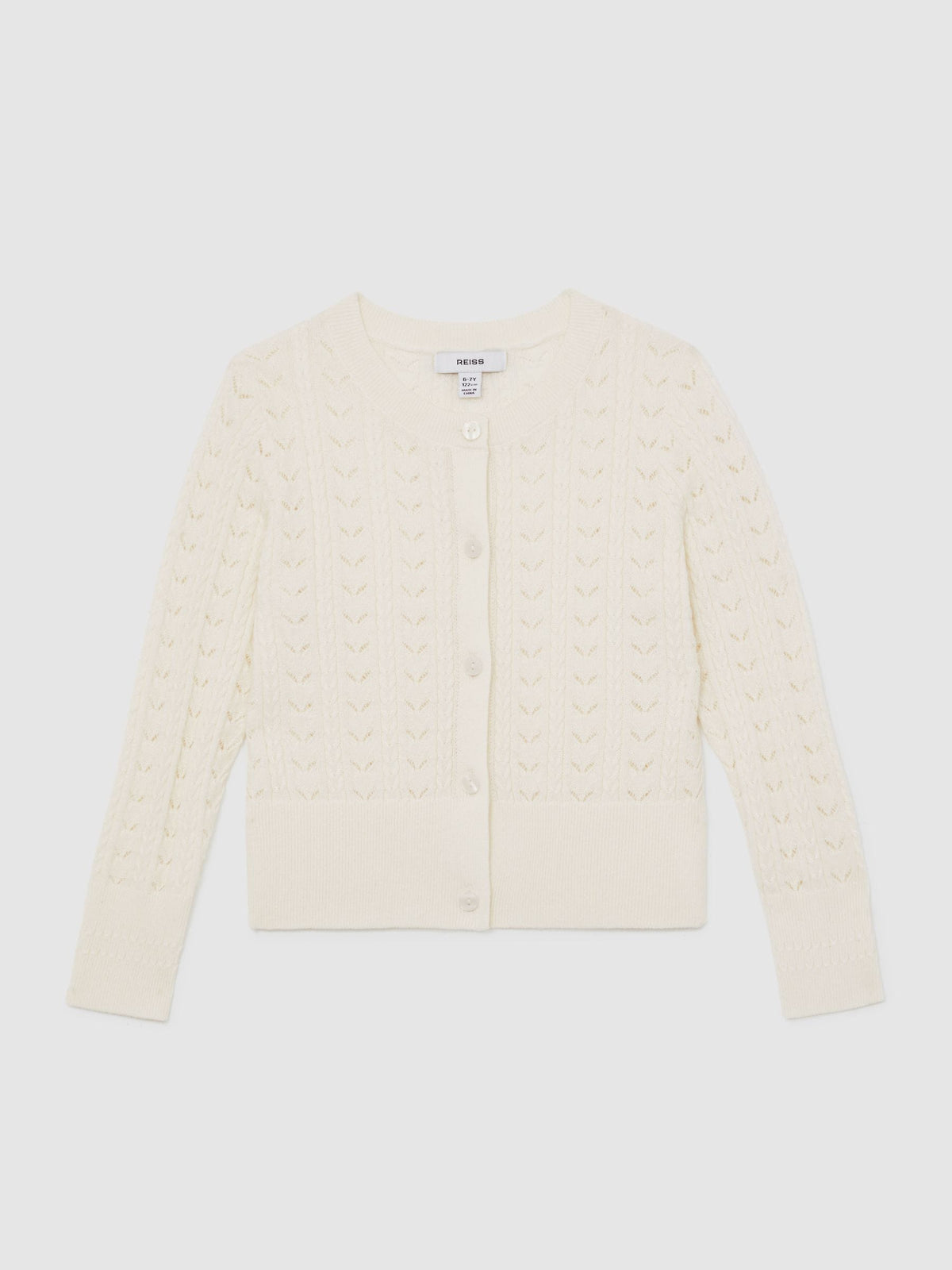 Reiss Ivory Flo 9-13 yrs Wool-Cotton Pointelle Cardigan image 2