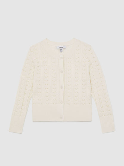 Reiss Ivory Flo 9-13 yrs Wool-Cotton Pointelle Cardigan image 2