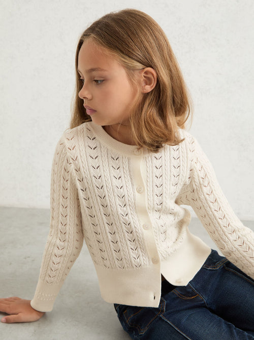 Reiss Ivory Flo 3-9 yrs Wool-Cotton Pointelle Cardigan image 1