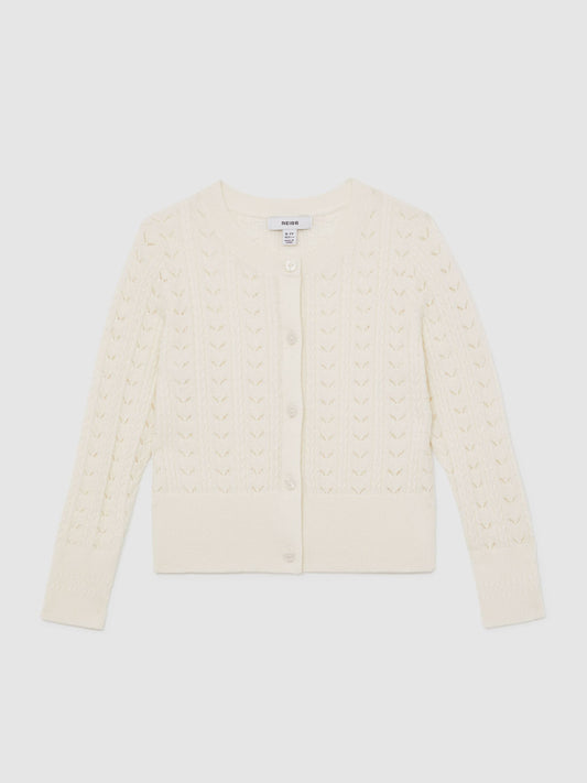 Reiss Ivory Flo 3-9 yrs Wool-Cotton Pointelle Cardigan image 2