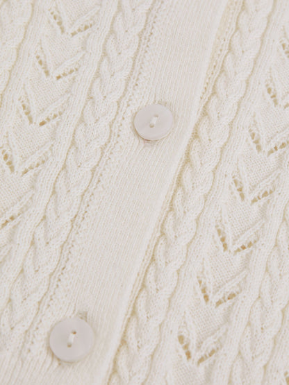 Reiss Ivory Flo 3-9 yrs Wool-Cotton Pointelle Cardigan image 4