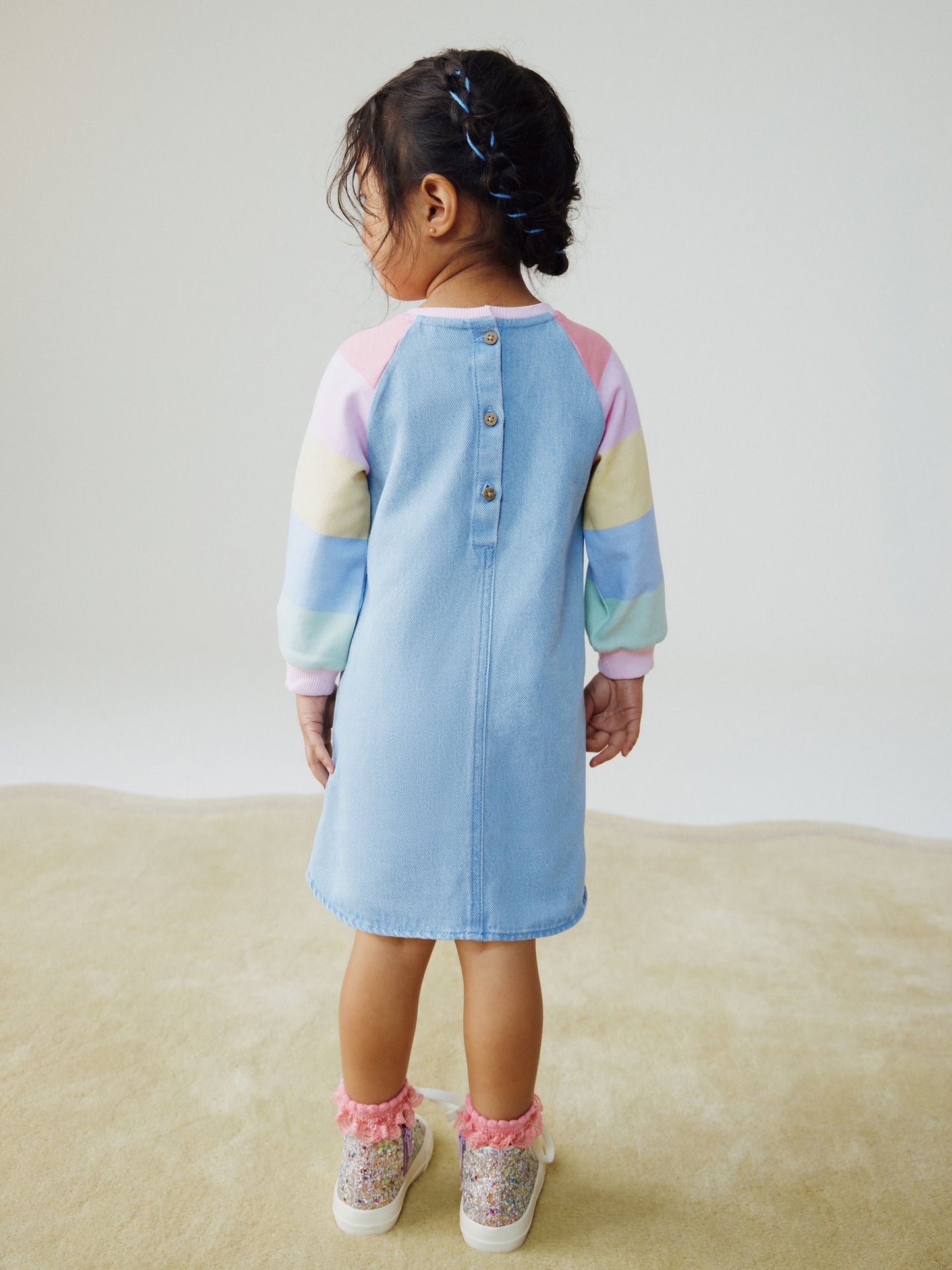 Pastel Rainbow Raglan Denim Dress (3mths-8yrs) image 3