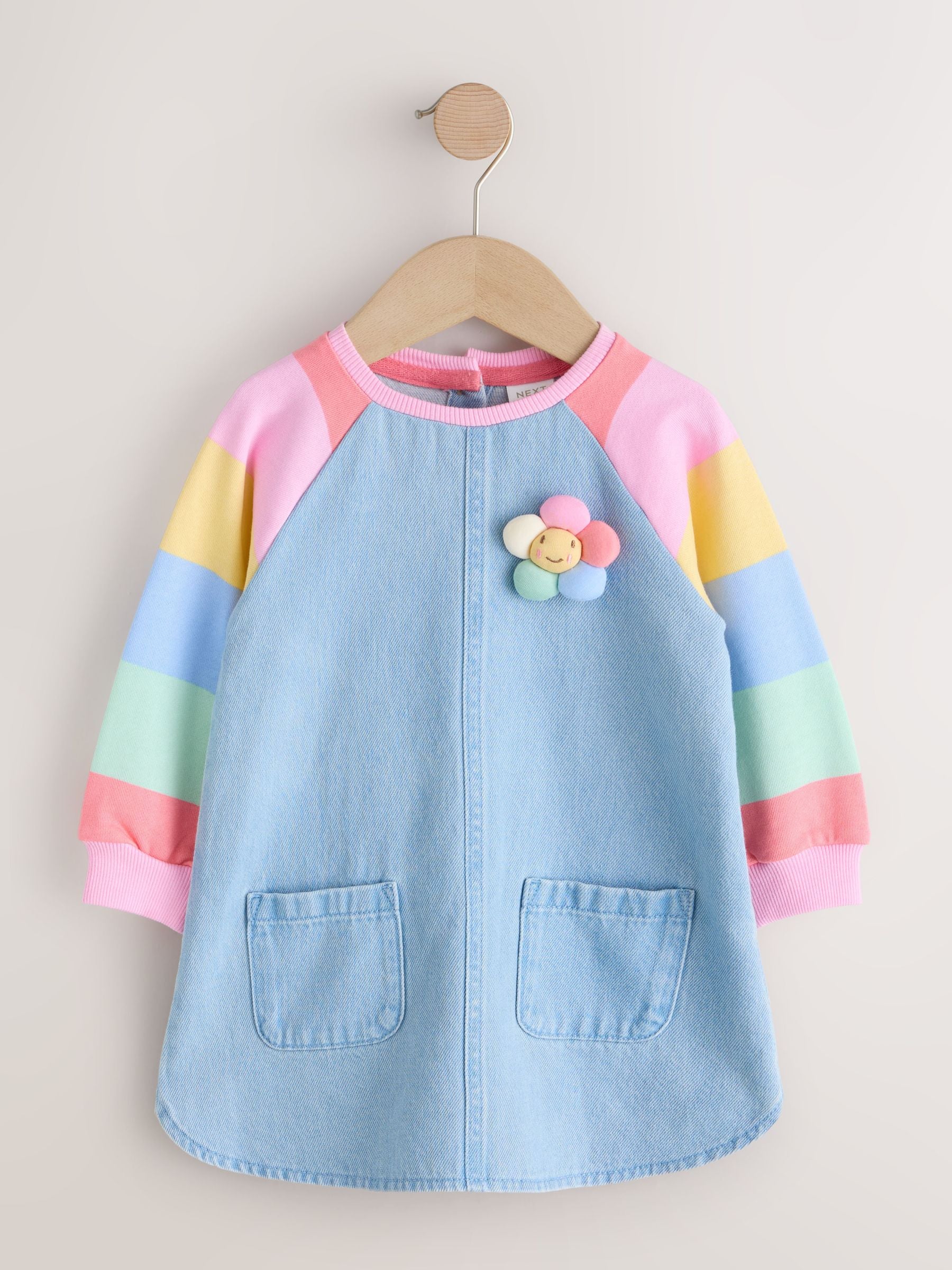 Pastel Rainbow Raglan Denim Dress (3mths-8yrs) image 5