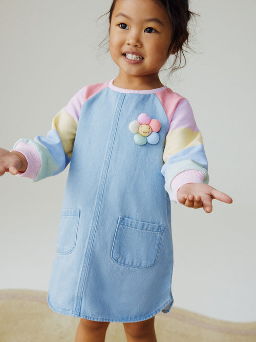 Pastel Rainbow Raglan Denim Dress (3mths-8yrs) image 1