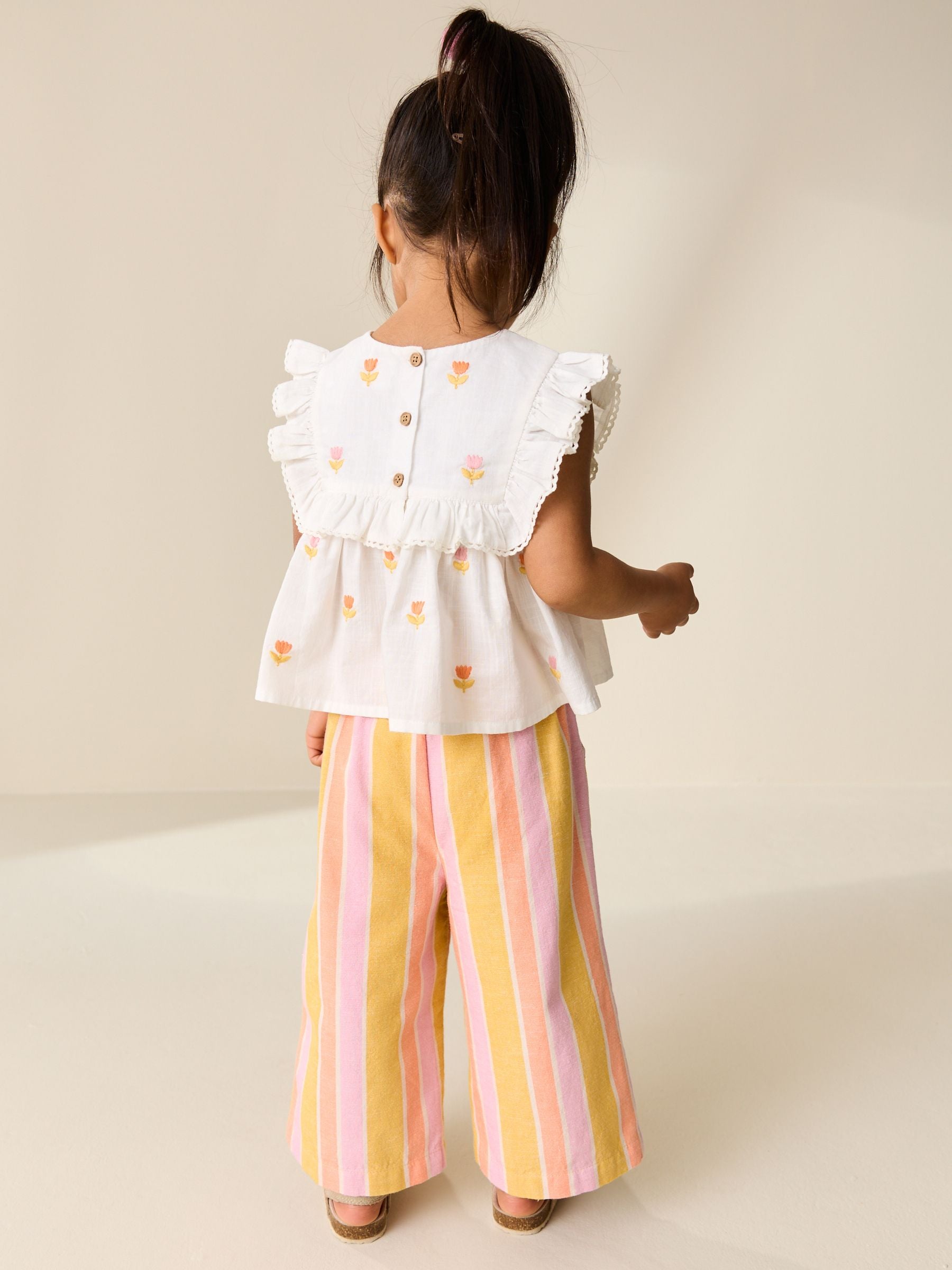 Peach Pink Embroidered Blouse And Trousers Co-ord Set (3mths-8yrs) image 2