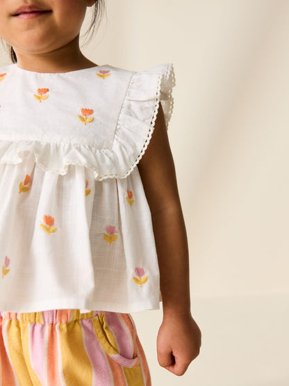 Peach Pink Embroidered Blouse And Trousers Co-ord Set (3mths-8yrs) image 3