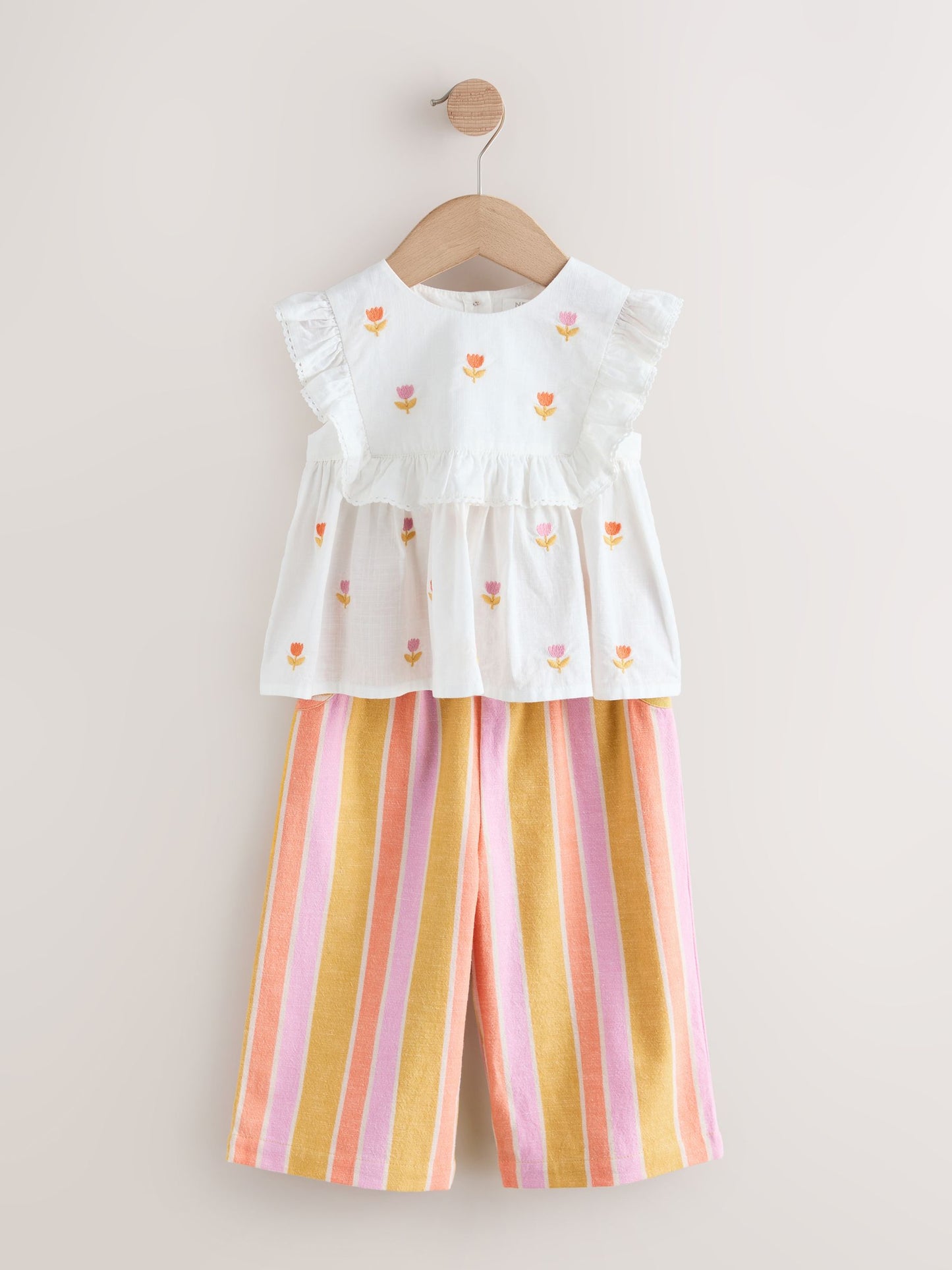 Peach Pink Embroidered Blouse And Trousers Co-ord Set (3mths-8yrs) image 4