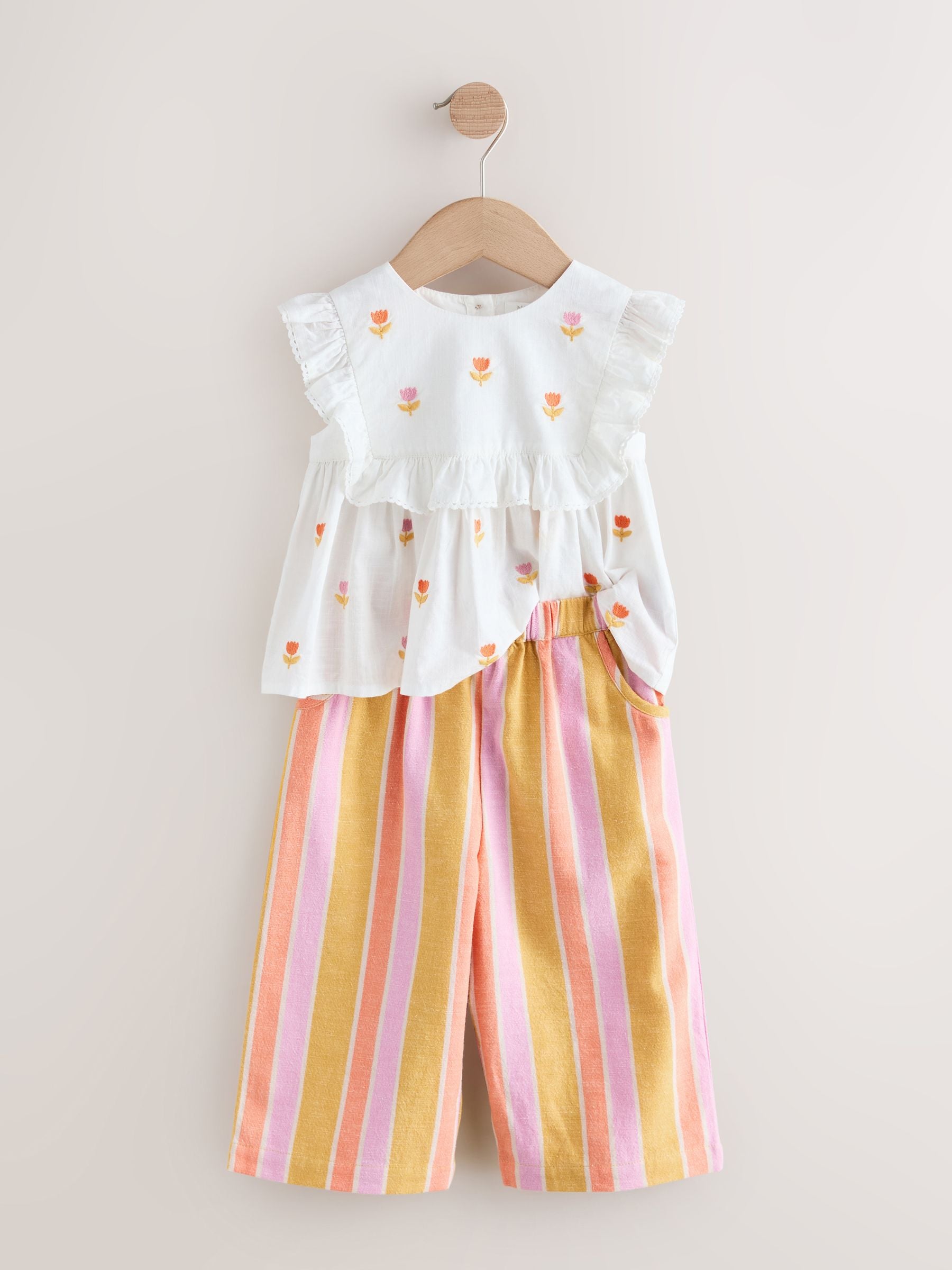 Peach Pink Embroidered Blouse And Trousers Co-ord Set (3mths-8yrs) image 5