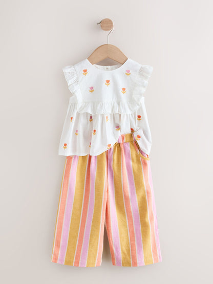 Peach Pink Embroidered Blouse And Trousers Co-ord Set (3mths-8yrs) image 5