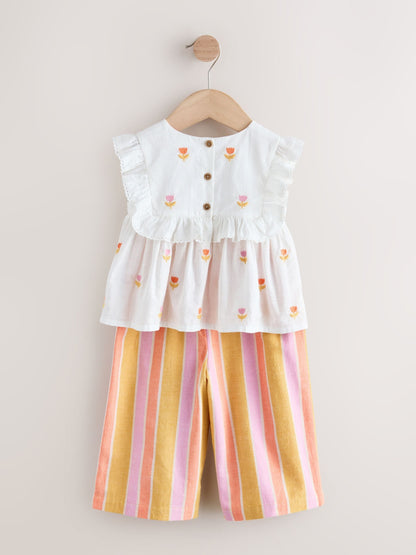 Peach Pink Embroidered Blouse And Trousers Co-ord Set (3mths-8yrs) image 6