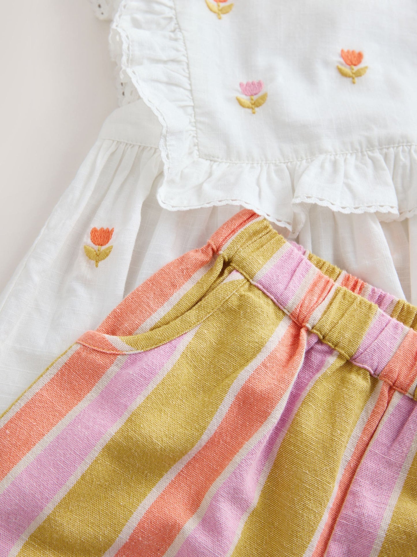 Peach Pink Embroidered Blouse And Trousers Co-ord Set (3mths-8yrs) image 8
