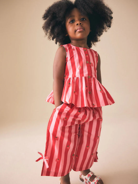 Red/Pink Stripe Blouse And Trousers Co-ord Set (3mths-8yrs)