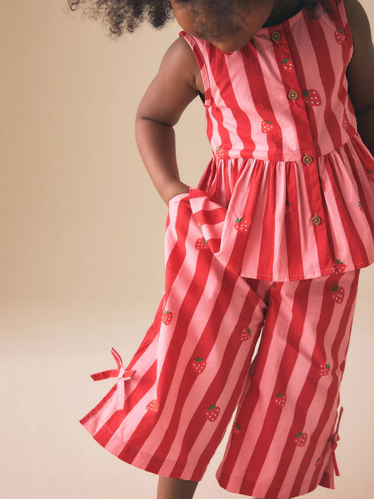 Red/Pink Stripe Blouse And Trousers Co-ord Set (3mths-8yrs)
