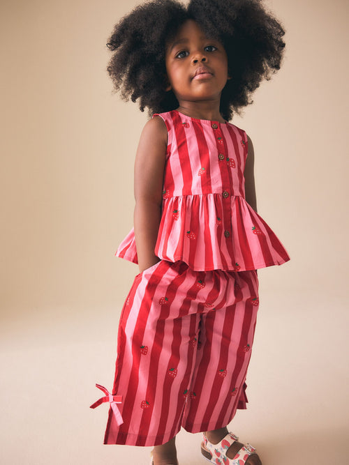 Red/Pink Stripe Blouse And Trousers Co-ord Set (3mths-8yrs) image 1