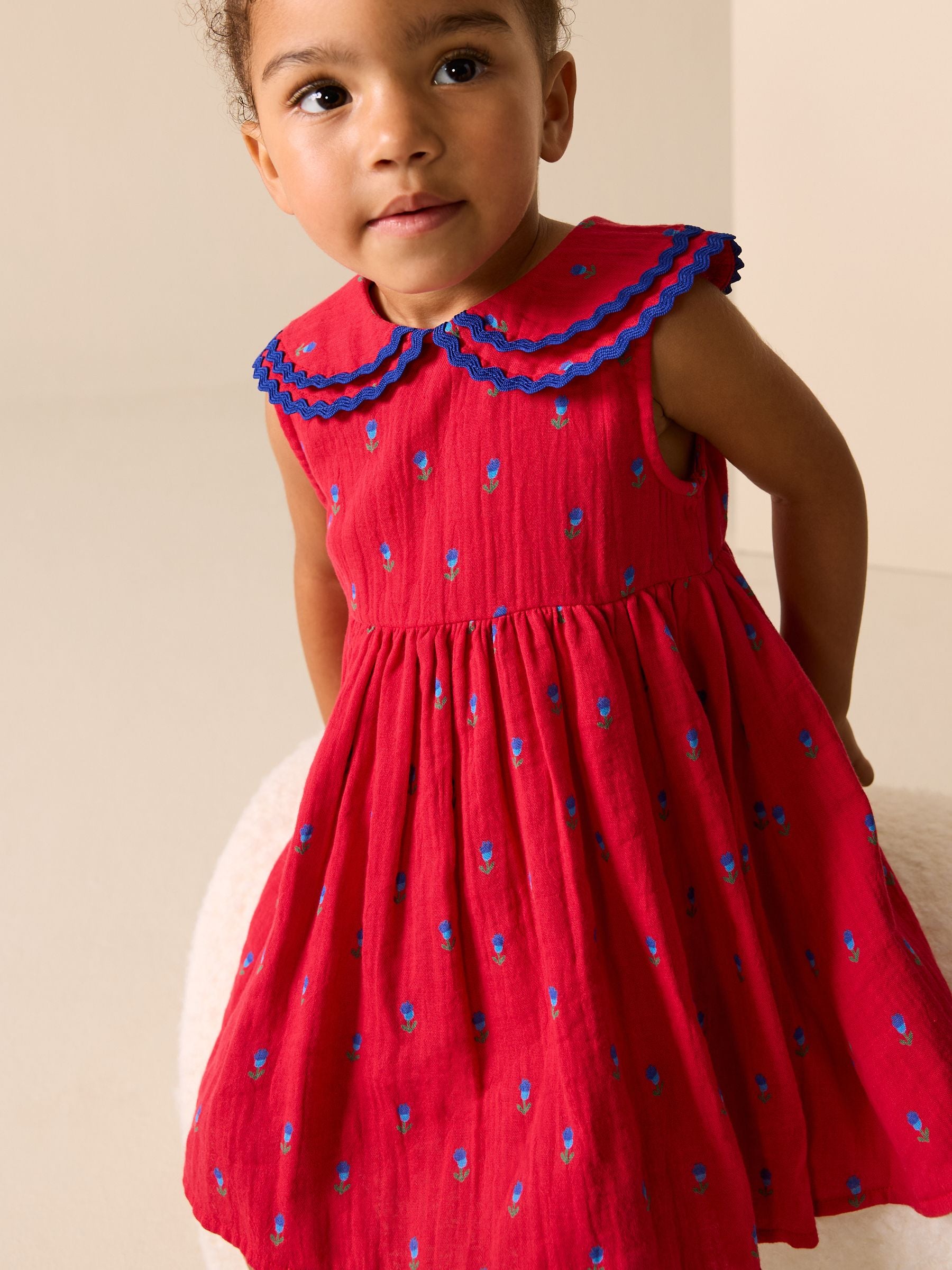Red Ditsy Ric Rac Collar Dress (3mths-8yrs) image 1
