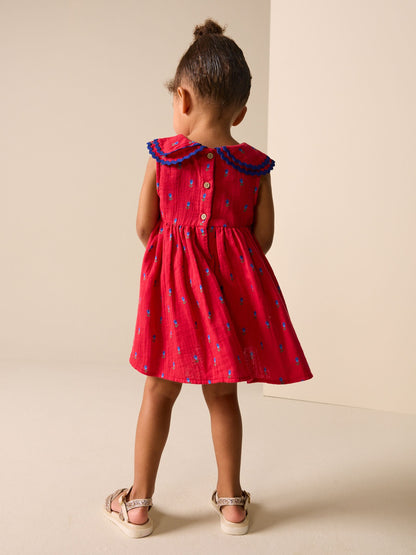 Red Ditsy Ric Rac Collar Dress (3mths-8yrs) image 3