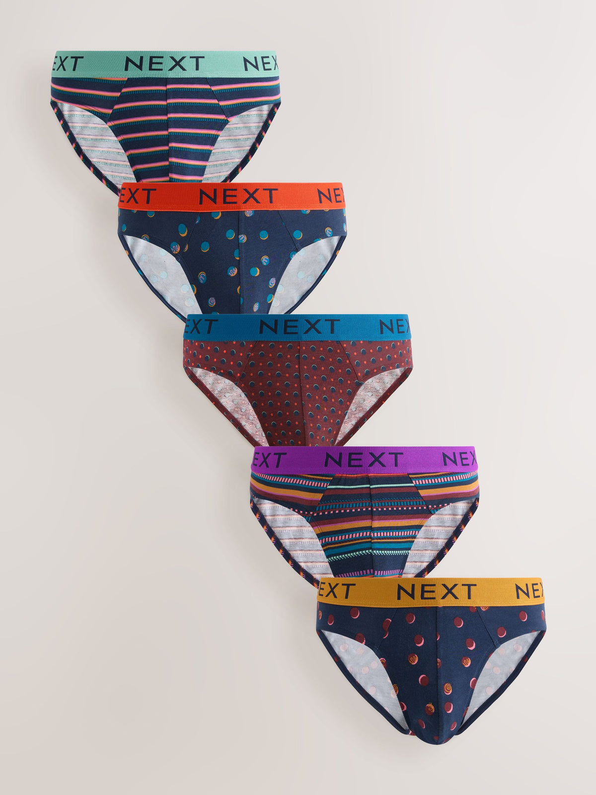 Dsiney Kidz - Navy Burgundy Spot Stripe 5 Pack Cotton Rich Briefs image 1