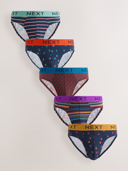 Dsiney Kidz - Navy Burgundy Spot Stripe 5 Pack Cotton Rich Briefs image 1