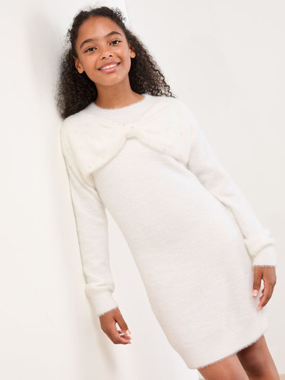 Lipsy Cream White Bow Knit Dress (5-16yrs) - image 1