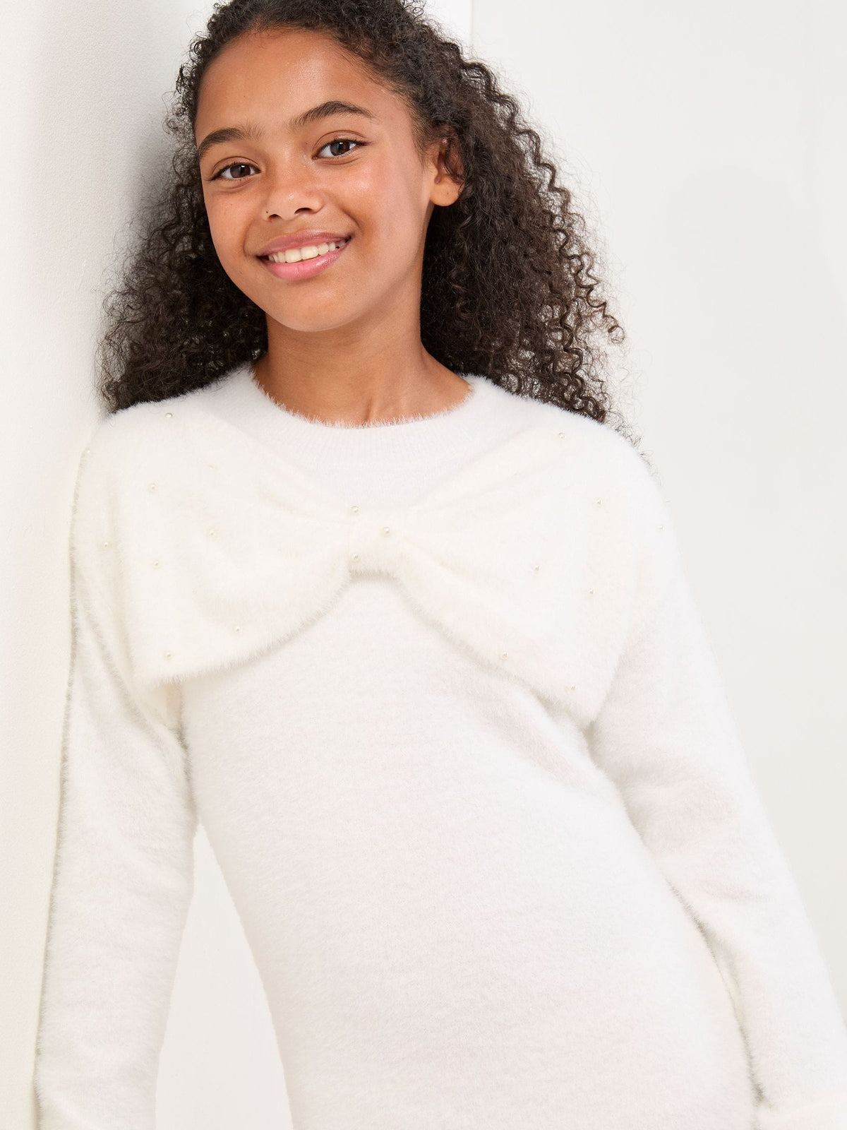Lipsy Cream White Bow Knit Dress (5-16yrs) - image 5