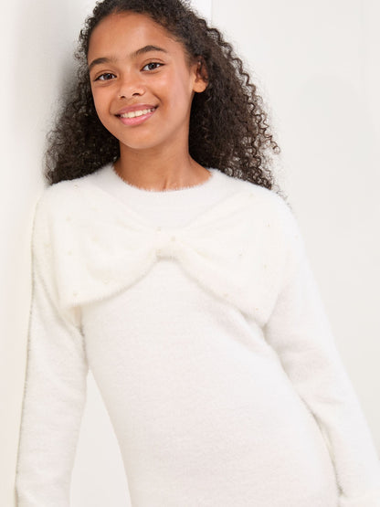 Lipsy Cream White Bow Knit Dress (5-16yrs) - image 5