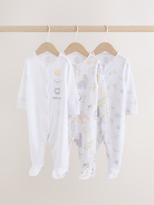 White Safari Baby Sleepsuits 3 Pack image 1