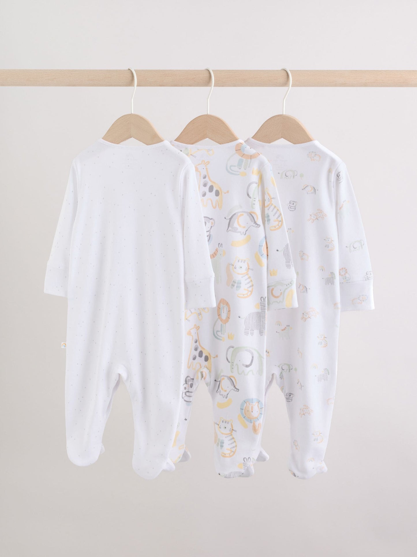 White Safari Baby Sleepsuits 3 Pack image 2