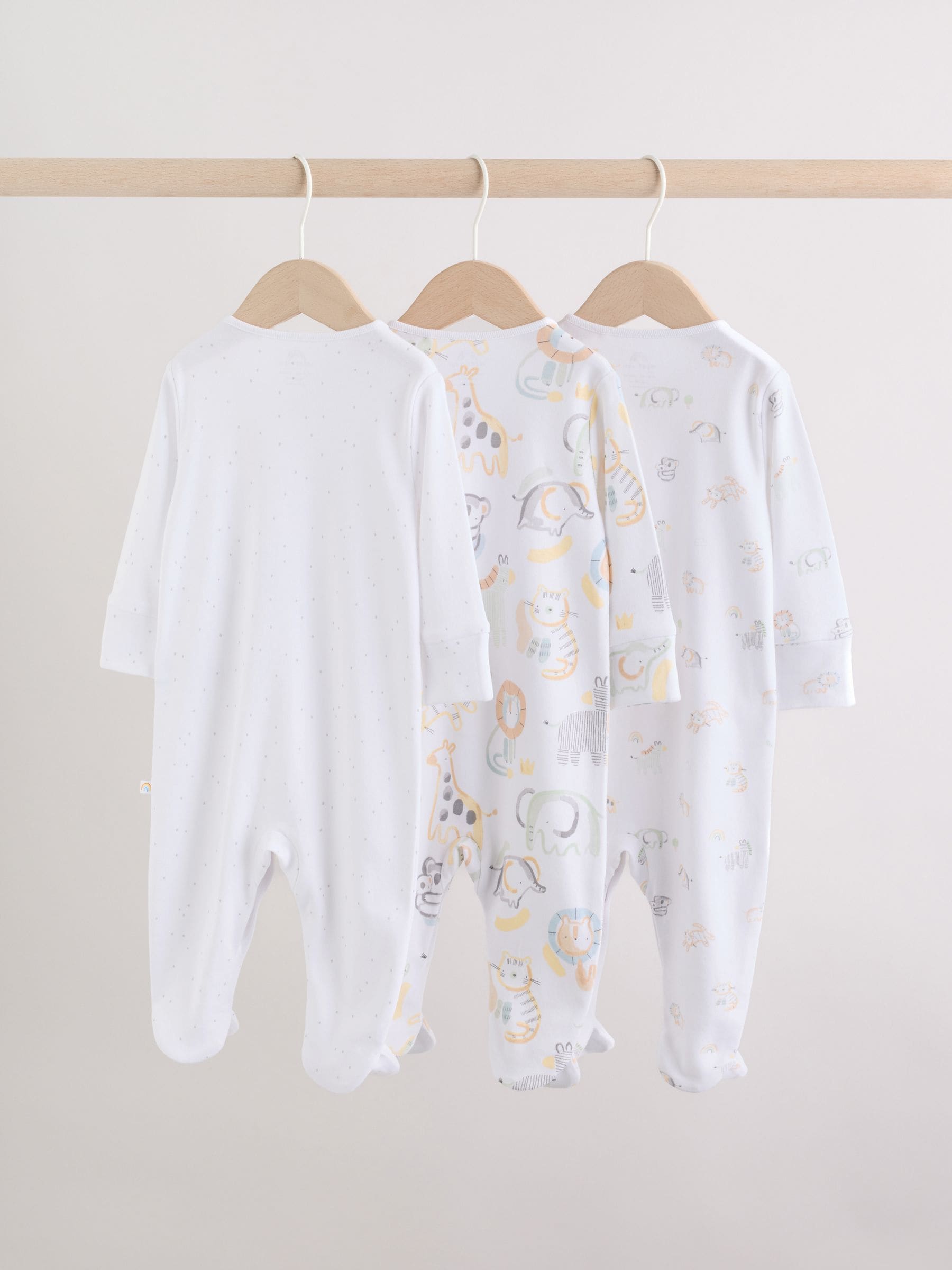 White Safari Baby Sleepsuits 3 Pack image 2