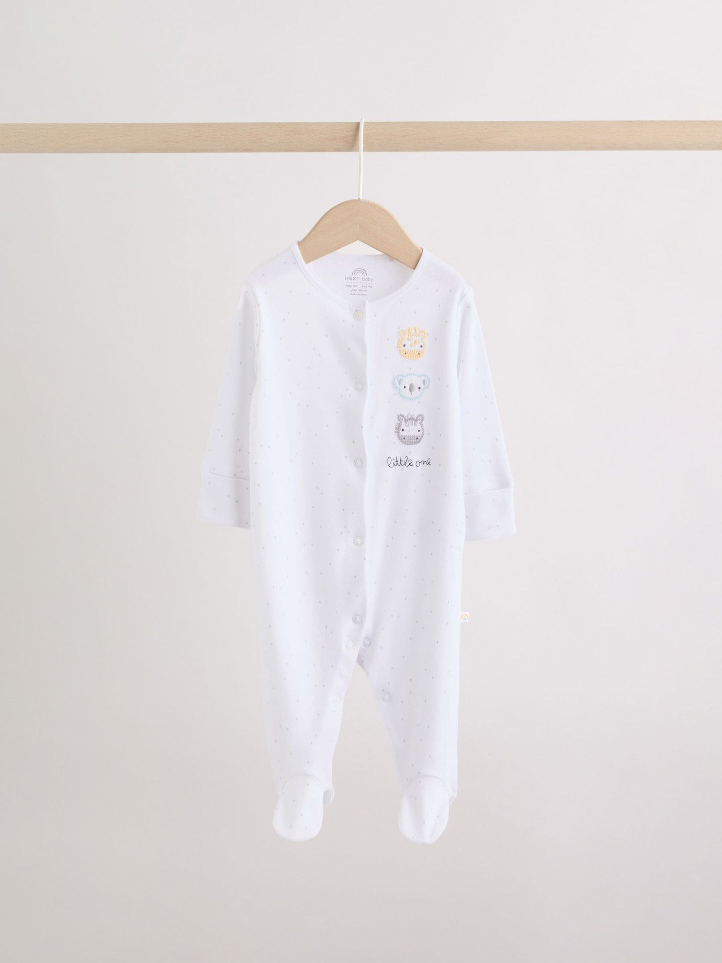 White Safari Baby Sleepsuits 3 Pack image 3