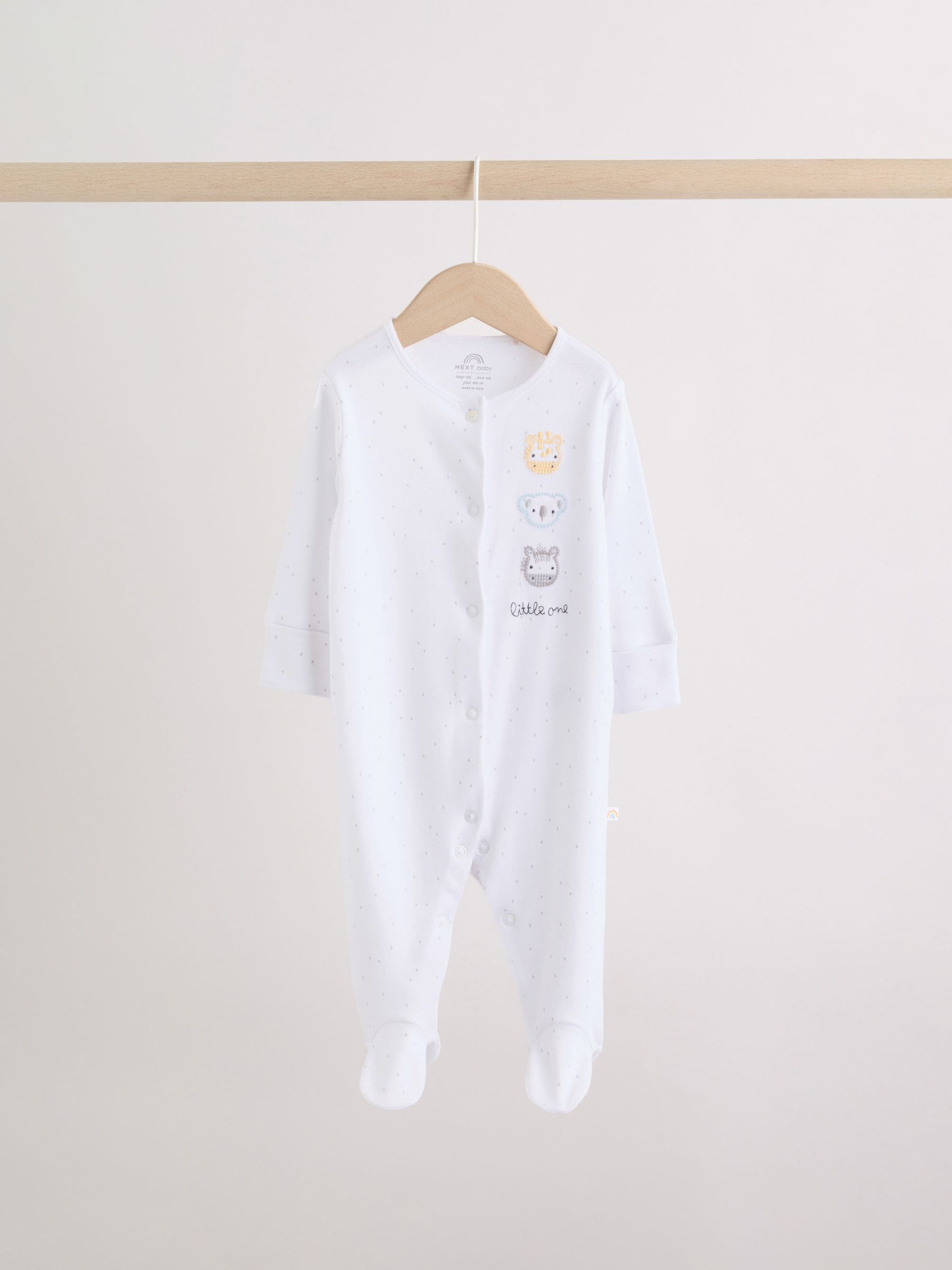 White Safari Baby Sleepsuits 3 Pack image 3