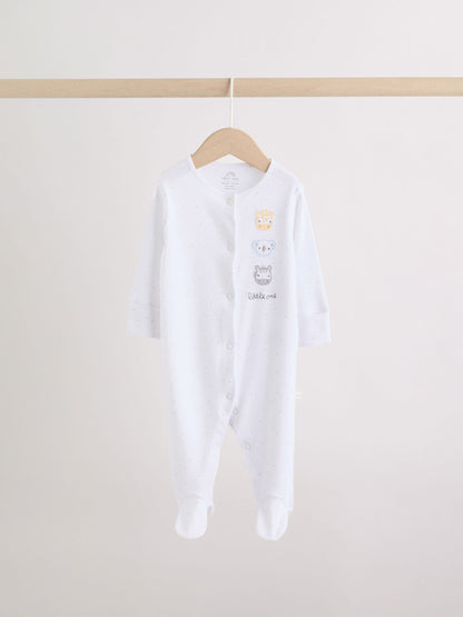 White Safari Baby Sleepsuits 3 Pack image 3
