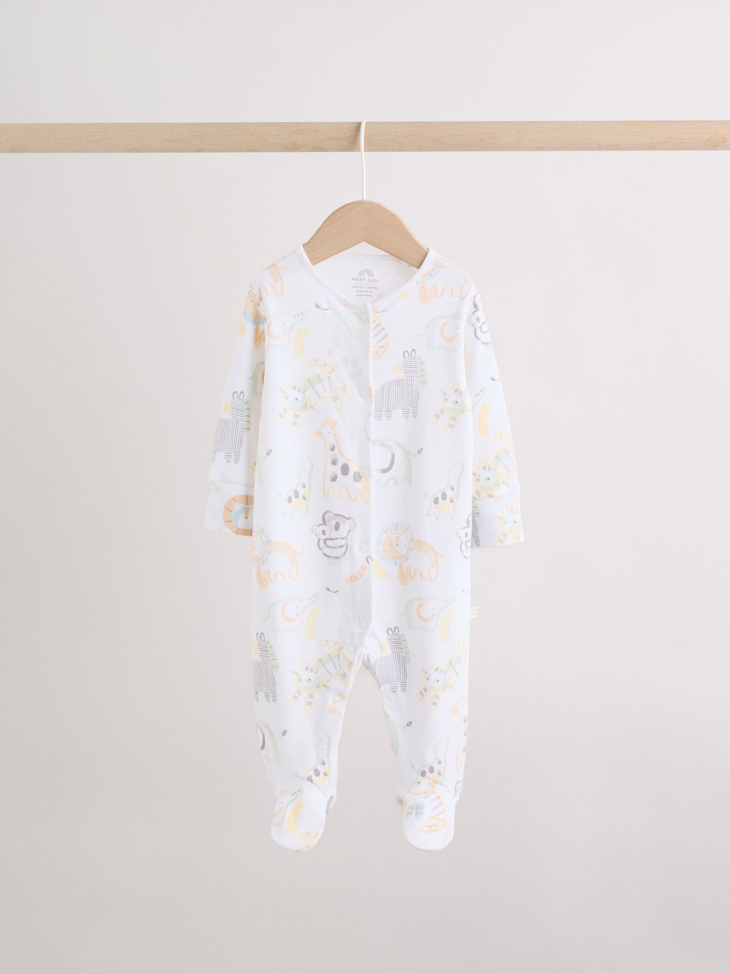 White Safari Baby Sleepsuits 3 Pack image 5