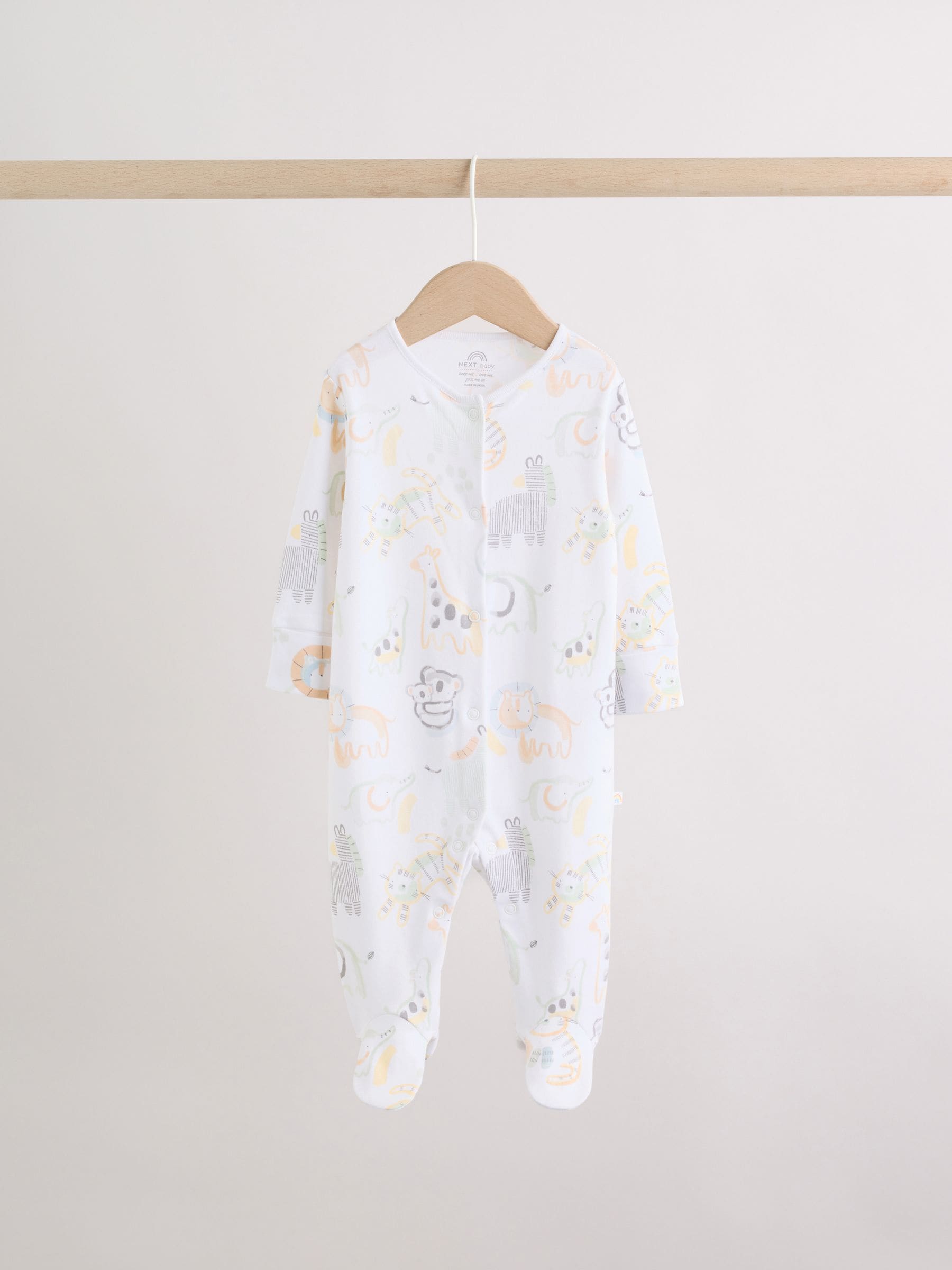 White Safari Baby Sleepsuits 3 Pack image 5