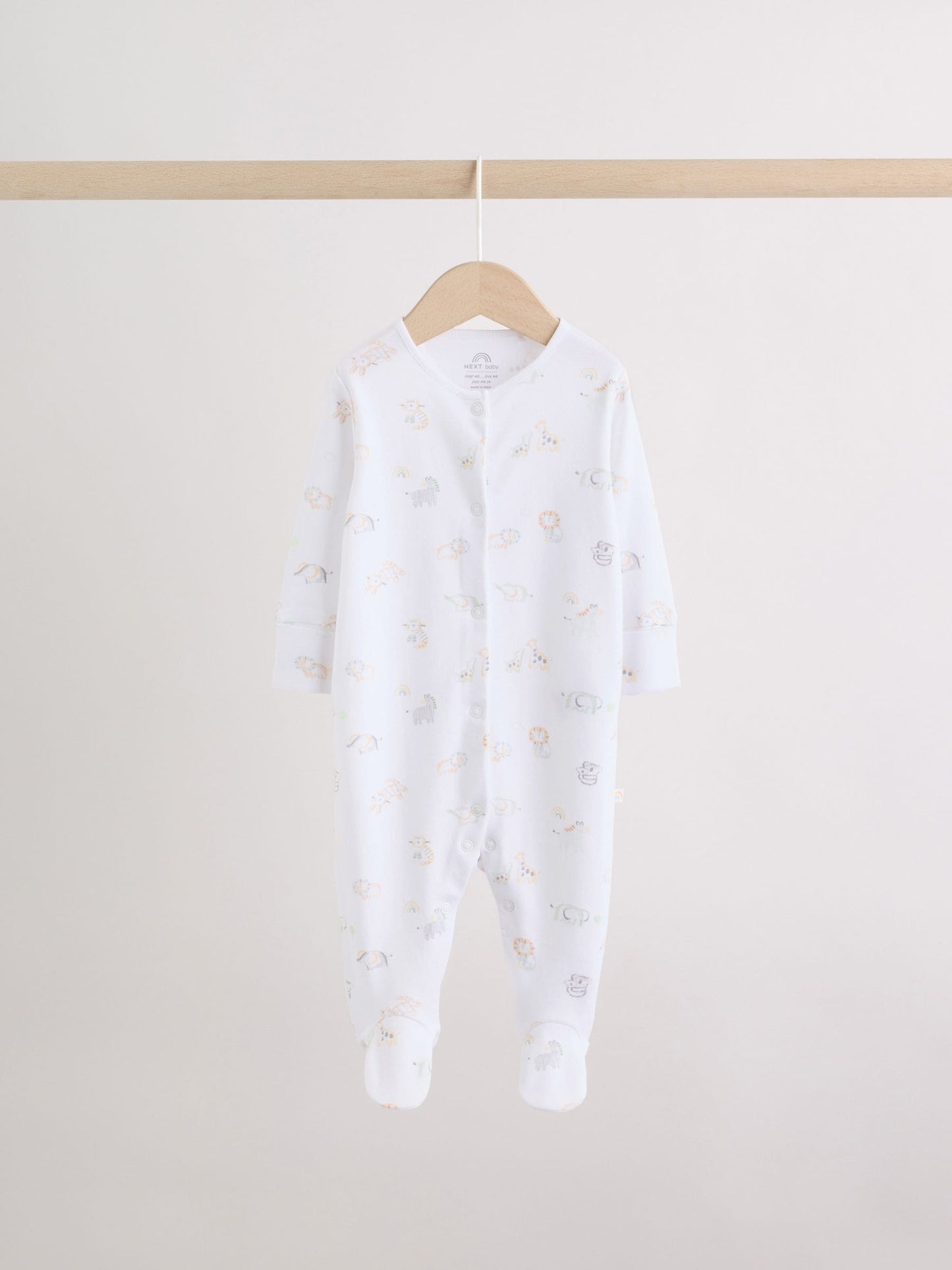 White Safari Baby Sleepsuits 3 Pack image 6
