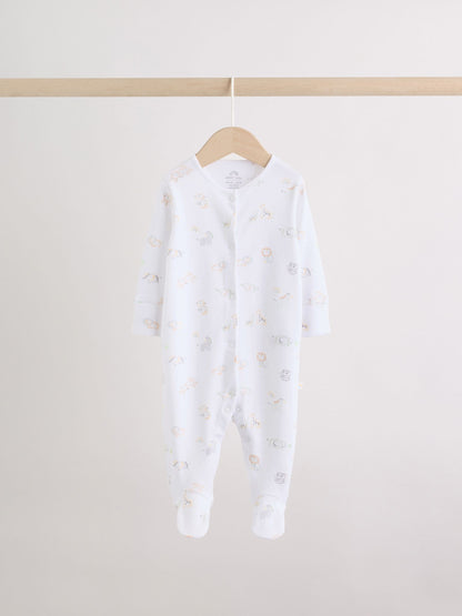White Safari Baby Sleepsuits 3 Pack image 6