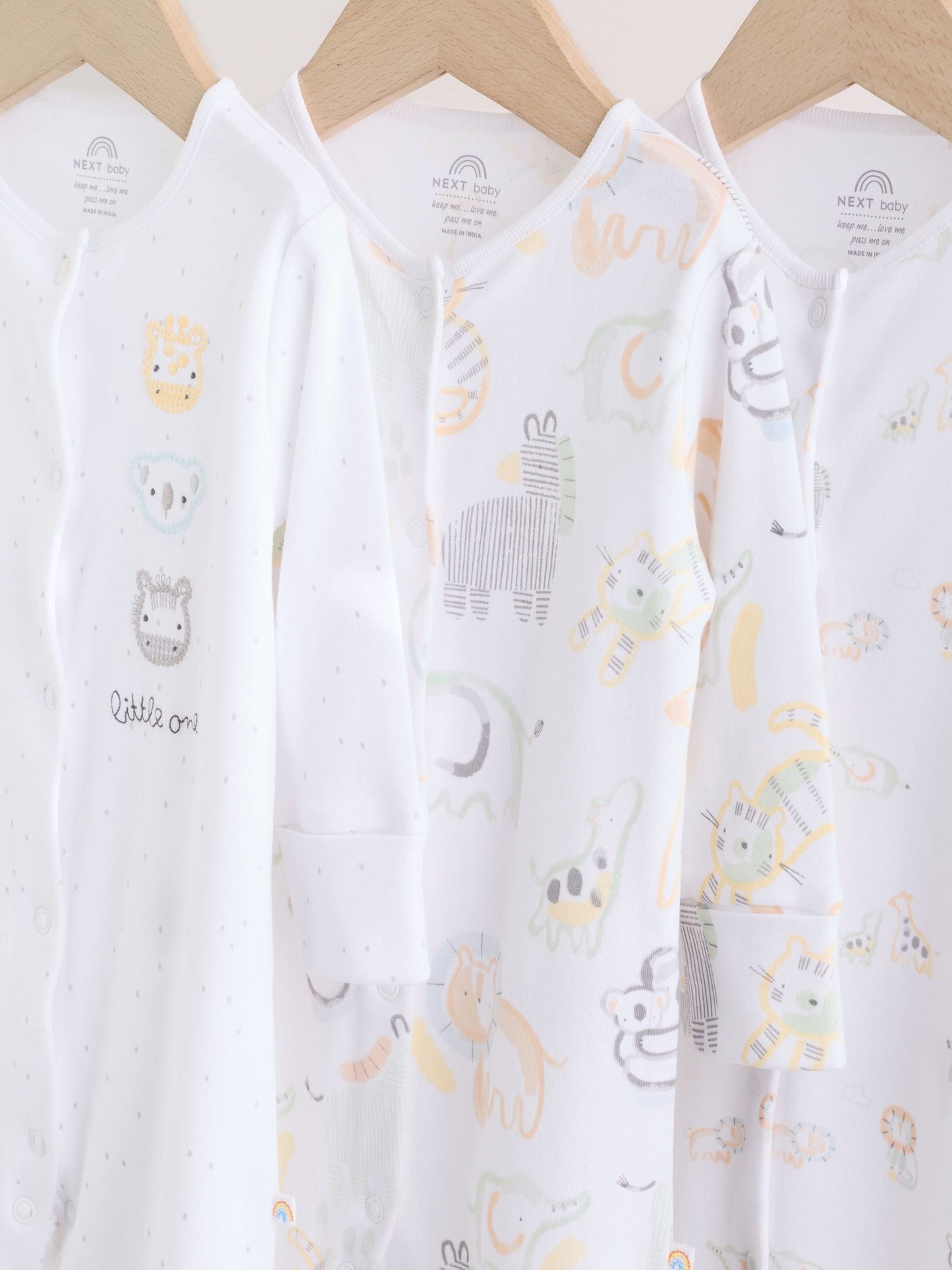 White Safari Baby Sleepsuits 3 Pack image 7